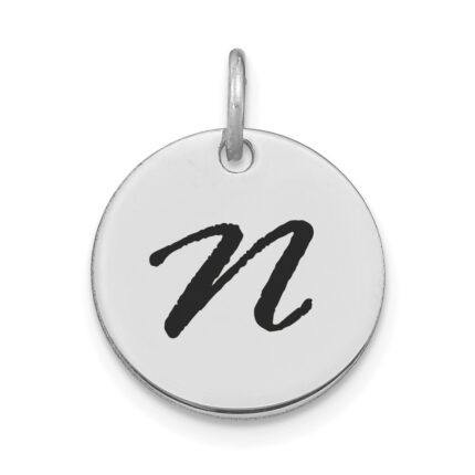 14kw Polished Black Enamel Letter N Initial Disk Charm