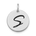 14kw Polished Black Enamel Letter S Initial Disk Charm