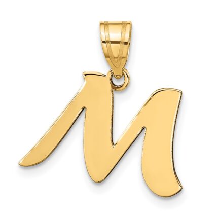 14k Polished Script Letter M Initial Pendant