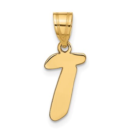 14k Polished Script Letter T Initial Pendant