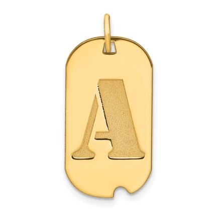 14k Polished Letter A Initial Dog Tag Pendant