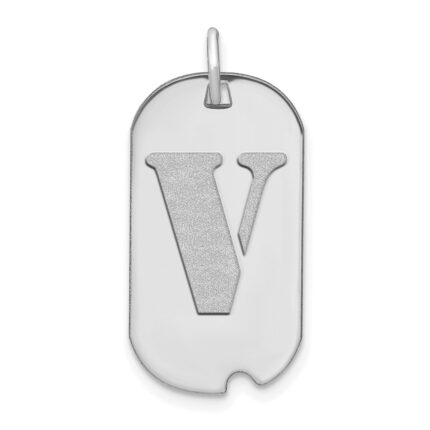 14kw Polished Letter V Initial Dog Tag Pendant