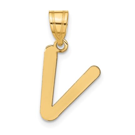 14k Polished Bubble Letter V Initial Pendant