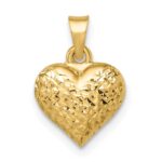14k Polished Diamond-cut Medium Puffed Heart Pendant - Image 4