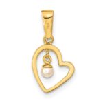 14K Polished 2-3mm Freshwater Cultured Pearl Dangle Open Heart Pendant - Image 4