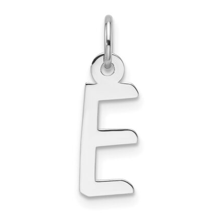 14K White Gold  Slanted Block Letter E Initial Charm