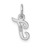 14k White Gold Small Script Letter T Initial Charm - Image 3
