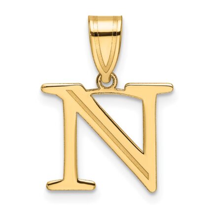 14k Polished Etched Letter N Initial Pendant