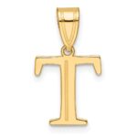 14k Polished Etched Letter T Initial Pendant