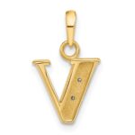 14K with Rhodium Diamond Letter V Initial Pendant - Image 3