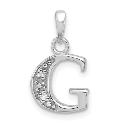 14K White Gold Diamond Letter G Initial Pendant