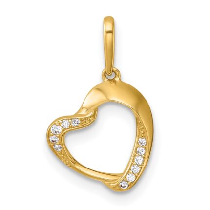 14k Polished CZ Fancy Open Heart Charm / Pendant