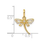 14k Polished and Beaded CZ Dragonfly Charm / Pendant - Image 4