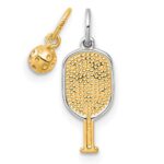 14k with White Rhodium Polished Pickleball Paddle and Ball 2-Piece Charm Pendant Set - Image 3