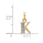 14KY with Rhodium Diamond Letter K Initial Pendant - Image 3
