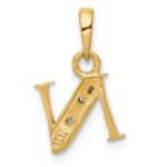 14KY with Rhodium Diamond Letter N Initial Pendant - Image 4