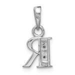 14KW Rhodium-plated Diamond Letter R Initial Pendant - Image 4