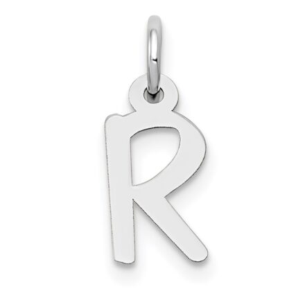 14K White Gold Small Slanted Block Letter R Initial Charm