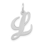 14K White Gold Medium Fancy Script Letter L Initial Charm