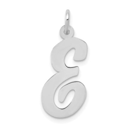 14k White Gold Large Script Letter E Initial Charm