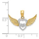 14K and White Rhodium Polished Hearts with Wings Pendant - Image 4