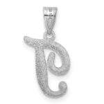 14KW White Gold Script Letter T Initial Pendant - Image 3